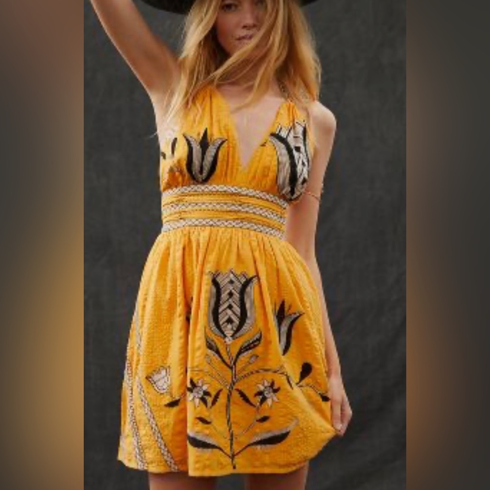 COPY - Anthropologie LET ME BE dress, Yellow mustard color with hides side zipp…